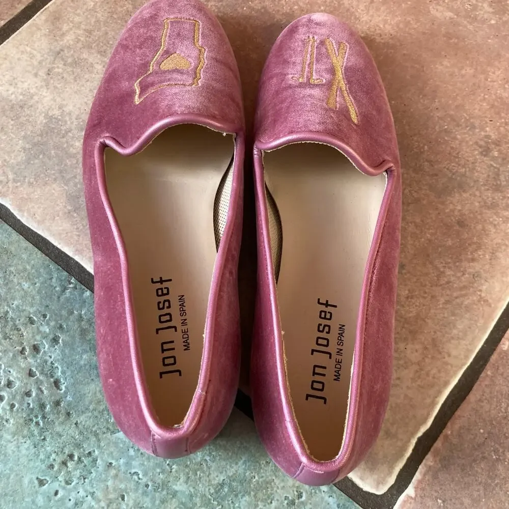 Jon Josef Womens Pink Velvet Vermont Ski Smoking Flat Gatsby Loafers Size 6 RARE